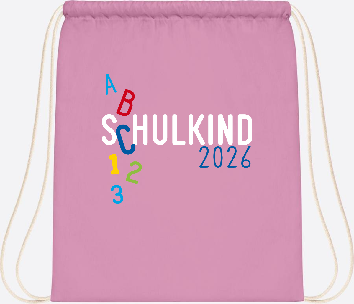 Turnbeutel Schulkind 2026 ABC – Personalisiert mit Name - Classic Pink/White