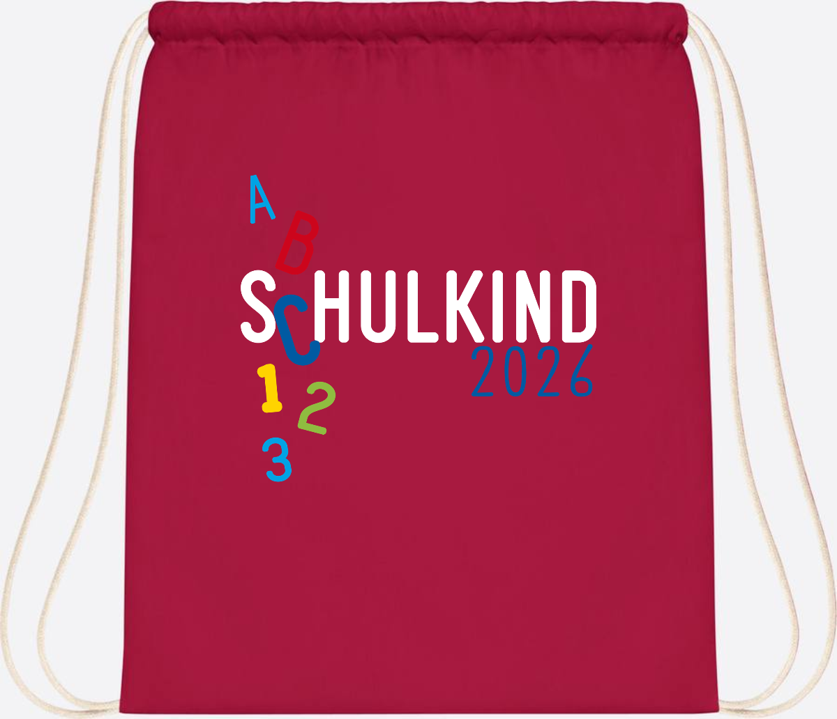 Turnbeutel Schulkind 2026 ABC – Personalisiert mit Name - Classic Red