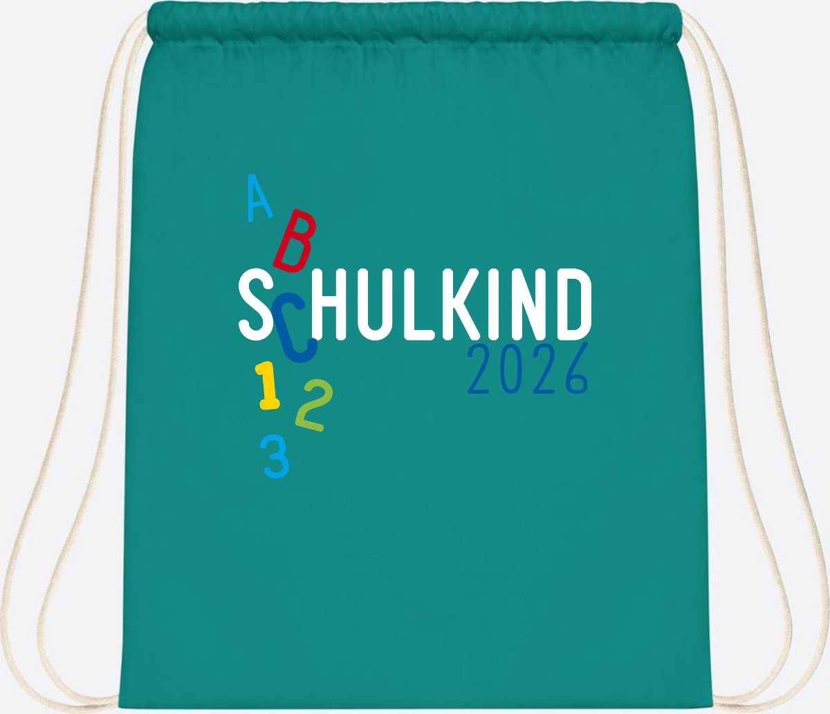 Turnbeutel Schulkind 2026 ABC – Personalisiert mit Name - Emerald