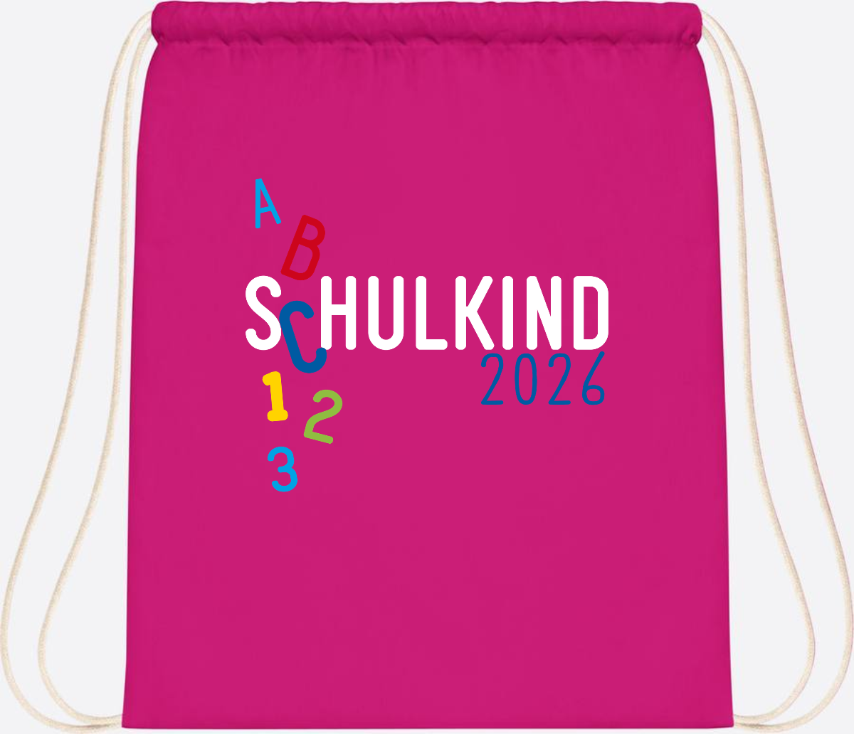 Turnbeutel Schulkind 2026 ABC – Personalisiert mit Name - Fuchsia