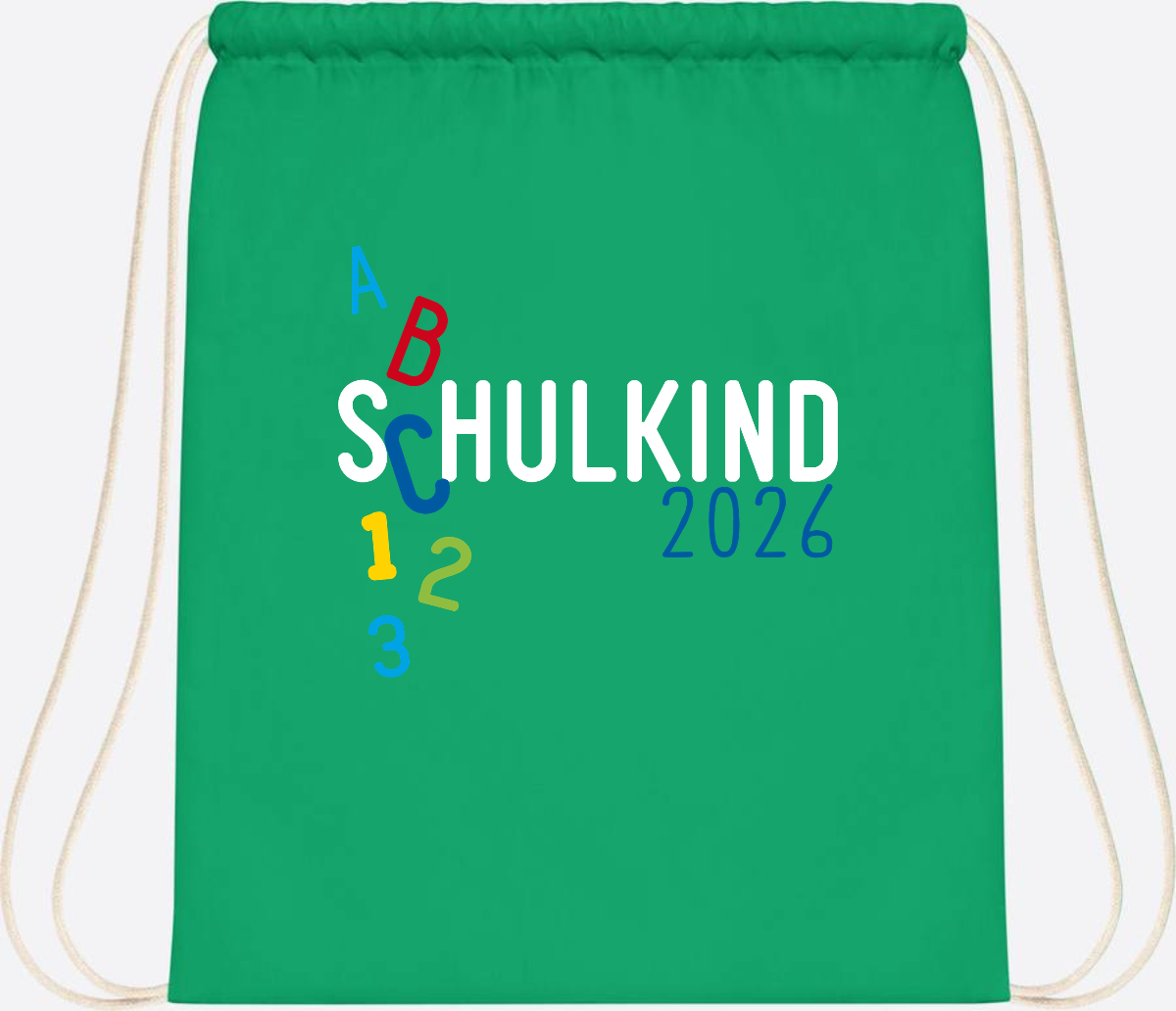 Turnbeutel Schulkind 2026 ABC – Personalisiert mit Name - Kelly Green