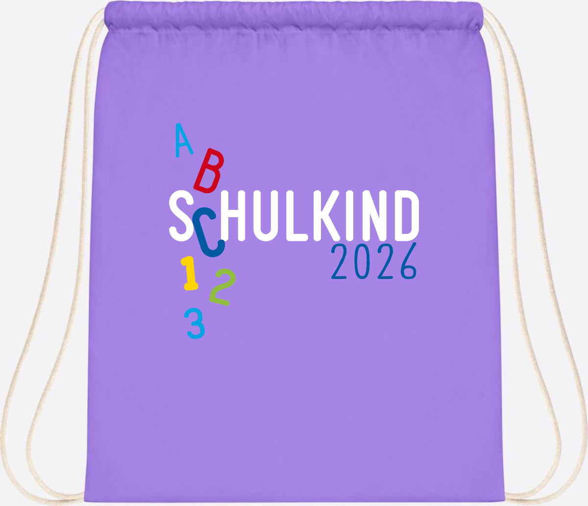 Turnbeutel Schulkind 2026 ABC – Personalisiert mit Name - Lavender/White