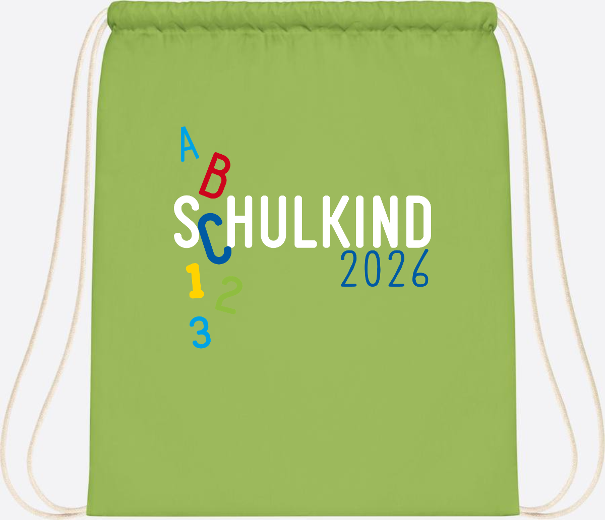 Turnbeutel Schulkind 2026 ABC – Personalisiert mit Name - Lime Green