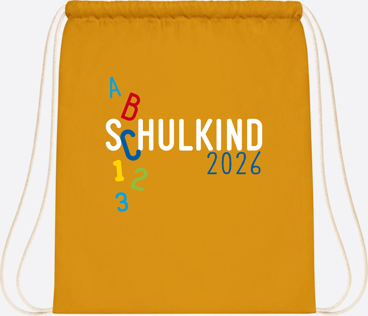Turnbeutel Schulkind 2026 ABC – Personalisiert mit Name - Mustard