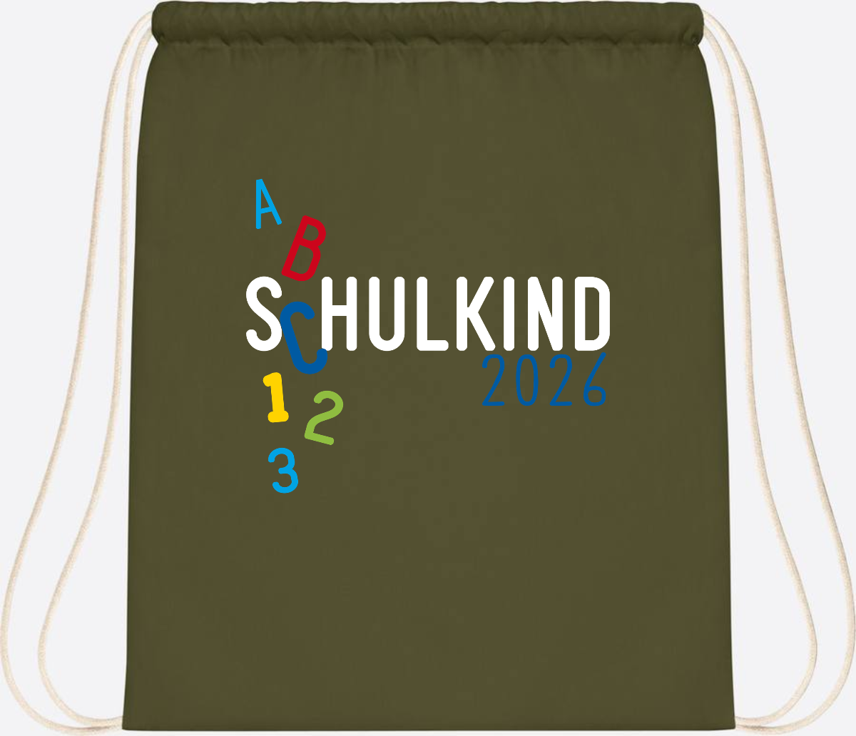 Turnbeutel Schulkind 2026 ABC – Personalisiert mit Name - Olive Green