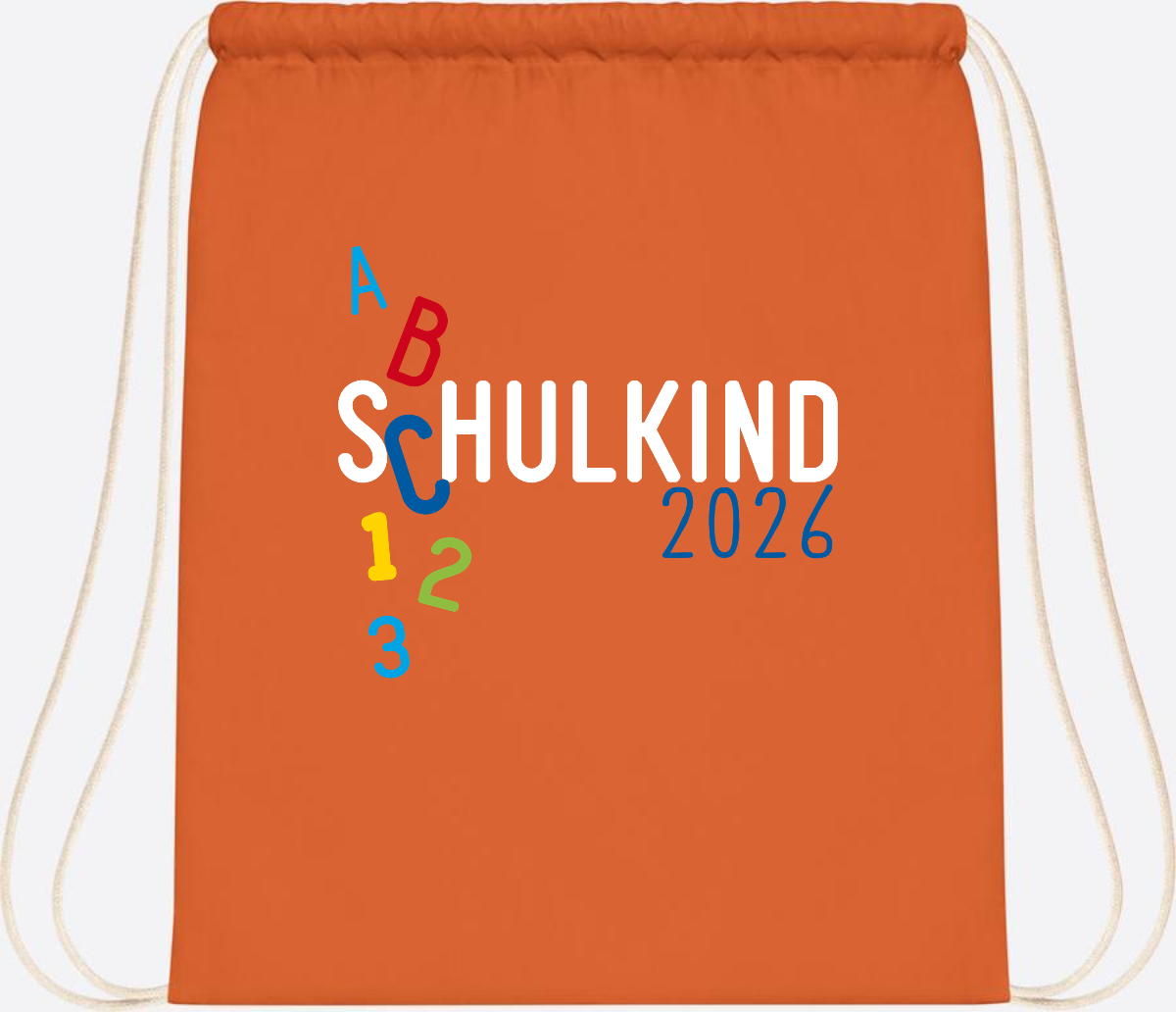 Turnbeutel Schulkind 2026 ABC – Personalisiert mit Name - Orange