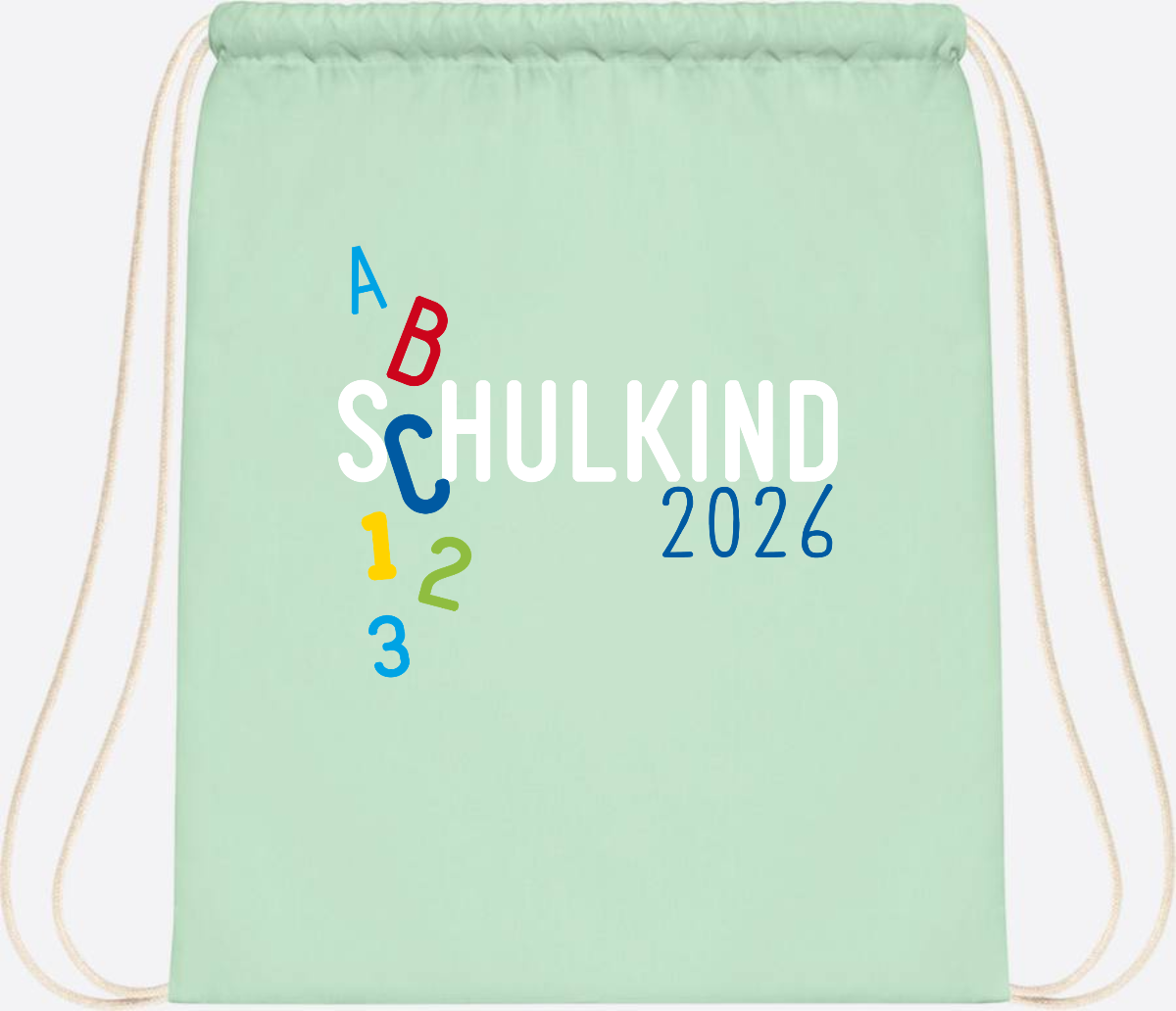 Turnbeutel Schulkind 2026 ABC – Personalisiert mit Name - Pastel Mint/White