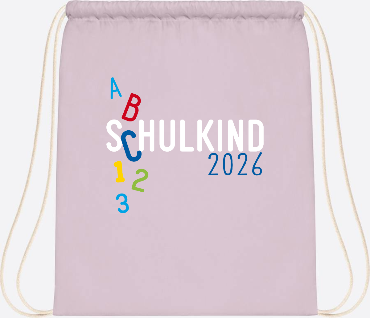 Turnbeutel Schulkind 2026 ABC – Personalisiert mit Name - Pastel Pink/White