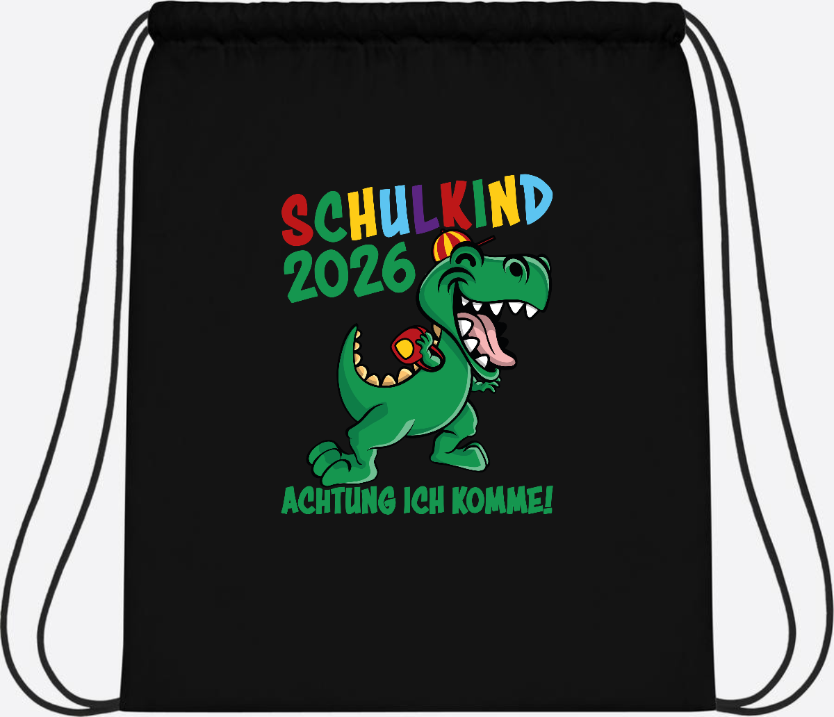 Turnbeutel Schulkind 2026 Achtung ich komme! mit Wunschname - Black/Black