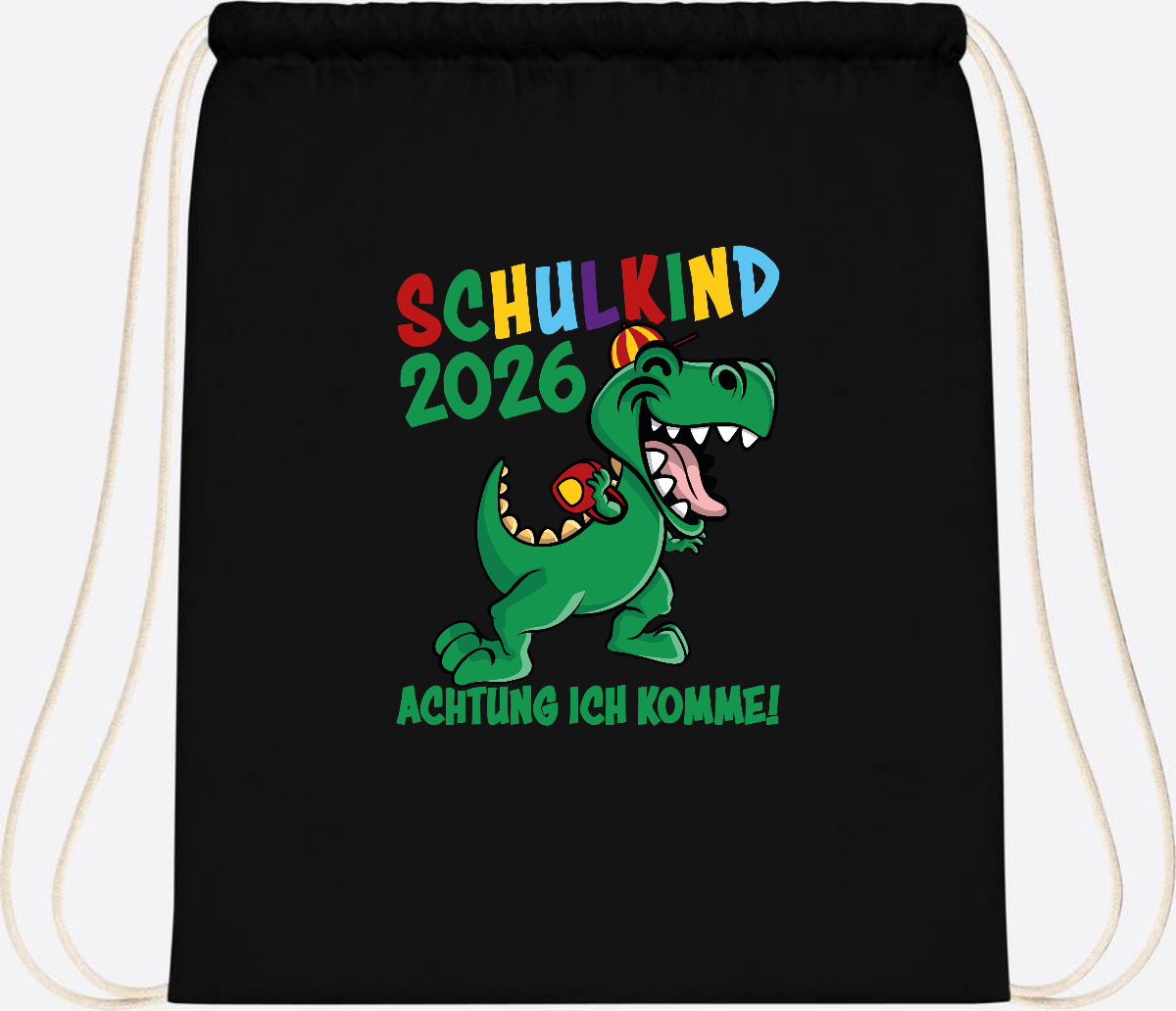 Turnbeutel Schulkind 2026 Achtung ich komme! mit Wunschname - Black