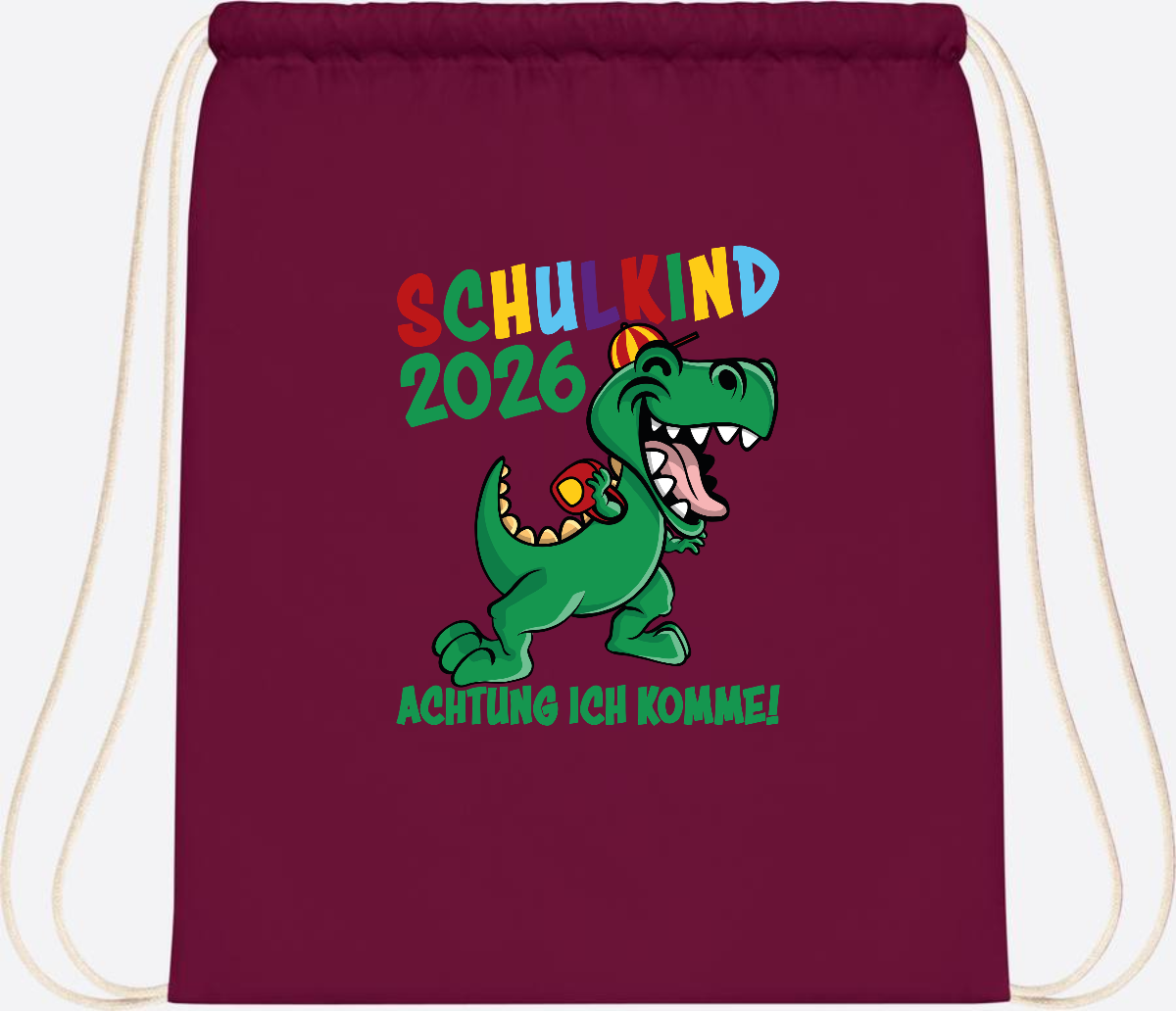 Turnbeutel Schulkind 2026 Achtung ich komme! mit Wunschname - Burgundy