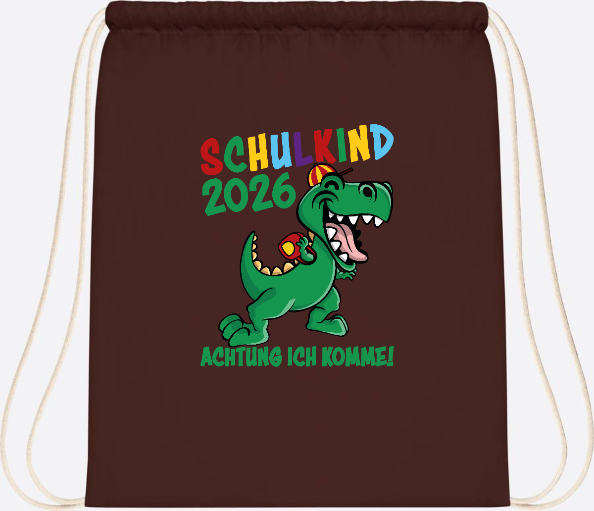 Turnbeutel Schulkind 2026 Achtung ich komme! mit Wunschname - Chocolate