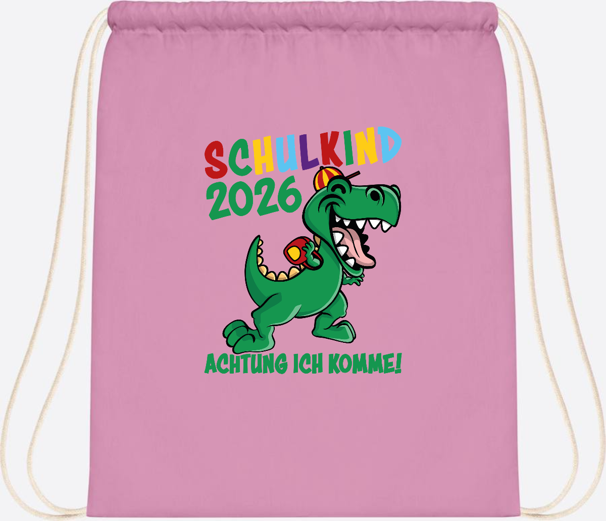 Turnbeutel Schulkind 2026 Achtung ich komme! mit Wunschname - Classic Pink/White