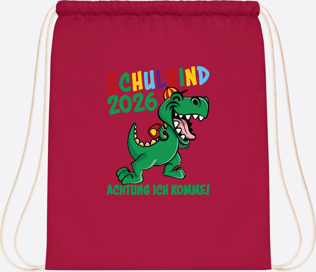 Turnbeutel Schulkind 2026 Achtung ich komme! mit Wunschname - Classic Red