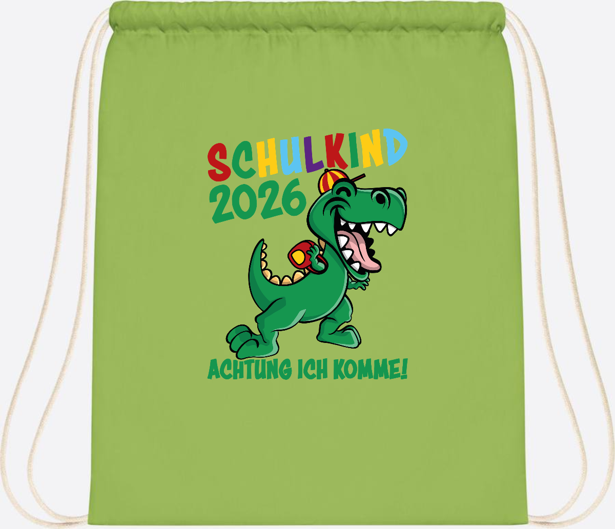 Turnbeutel Schulkind 2026 Achtung ich komme! mit Wunschname - Lime Green