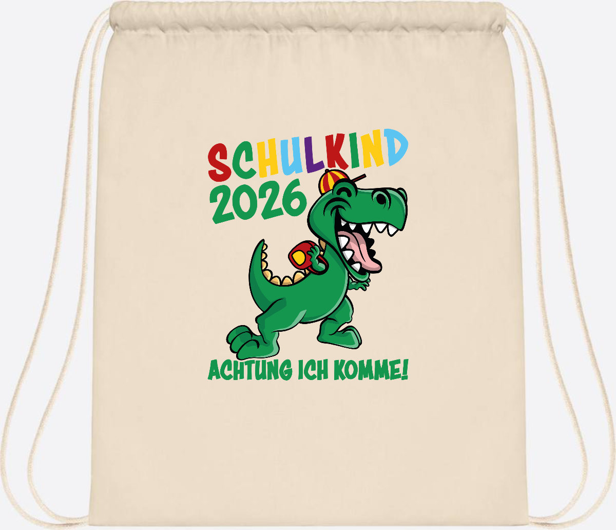 Turnbeutel Schulkind 2026 Achtung ich komme! mit Wunschname - Natural