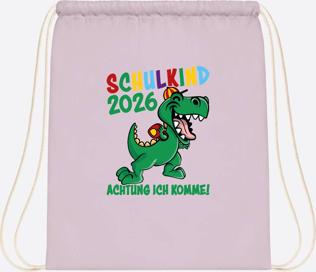 Turnbeutel Schulkind 2026 Achtung ich komme! mit Wunschname - Pastel Pink/White
