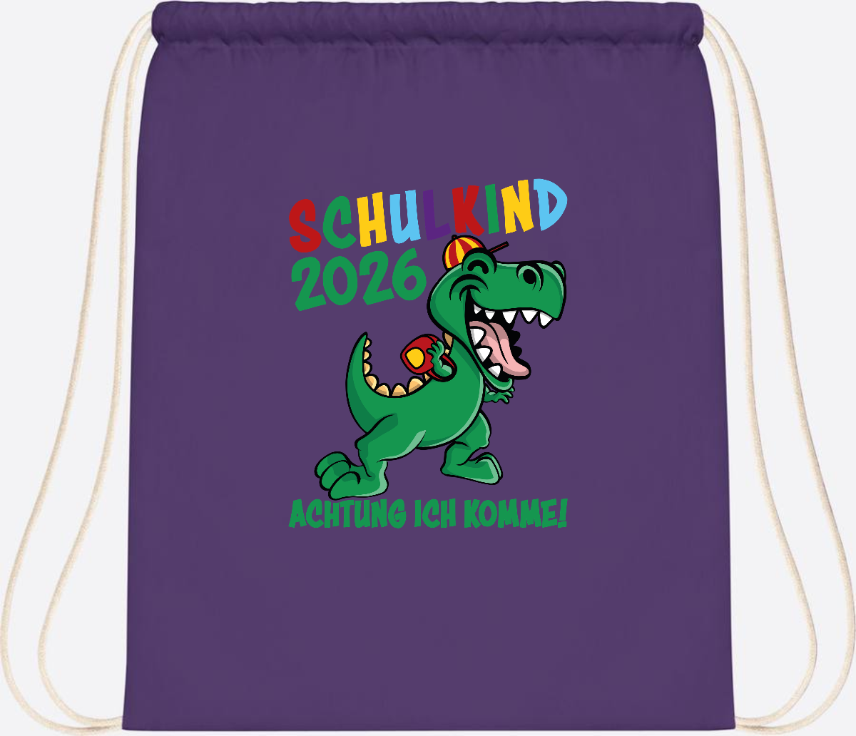 Turnbeutel Schulkind 2026 Achtung ich komme! mit Wunschname - Purple