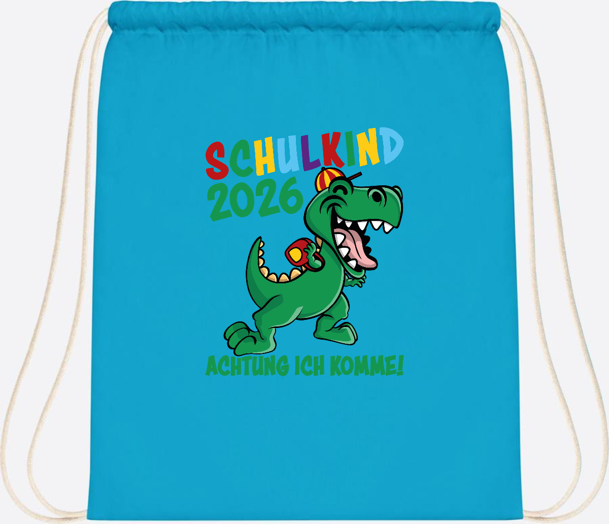 Turnbeutel Schulkind 2026 Achtung ich komme! mit Wunschname - Surf Blue