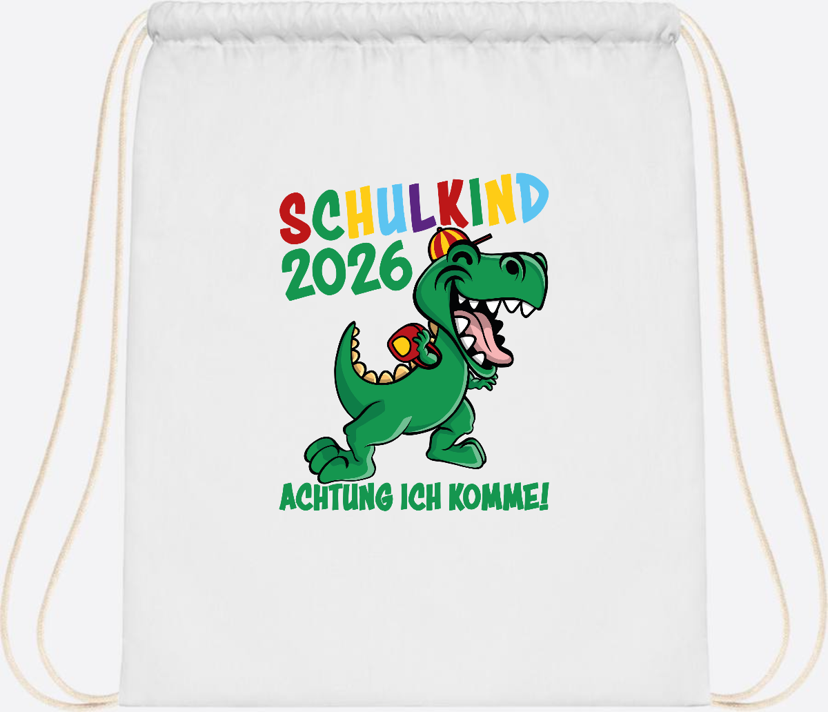 Turnbeutel Schulkind 2026 Achtung ich komme! mit Wunschname - White