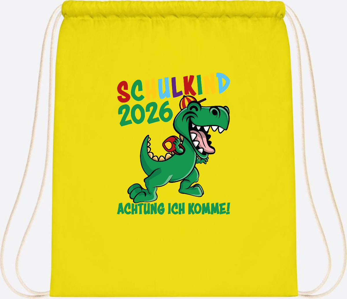 Turnbeutel Schulkind 2026 Achtung ich komme! mit Wunschname - Yellow