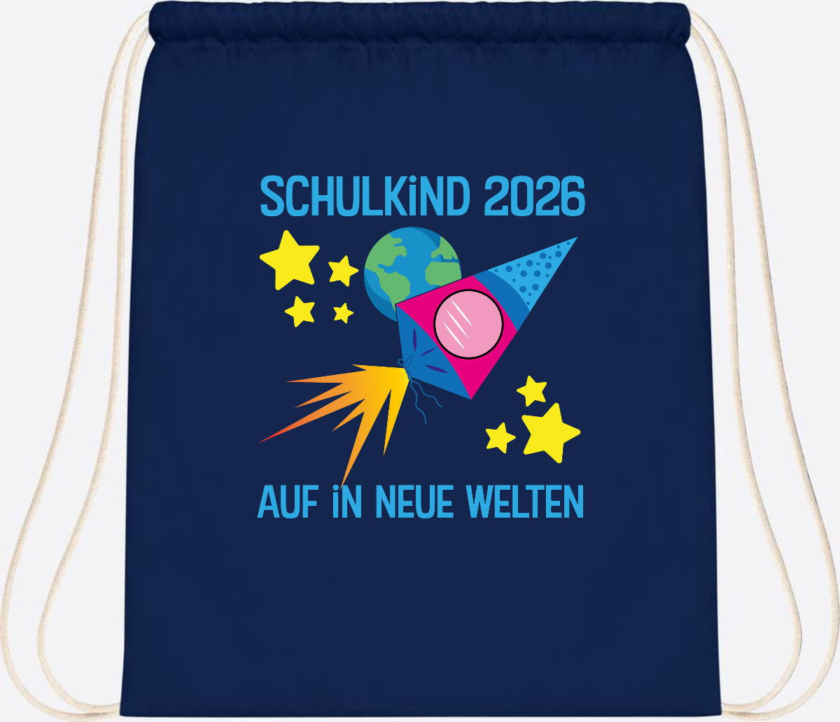 Turnbeutel Schulkind 2026 – Auf in neue Welten mit Namen - French Navy