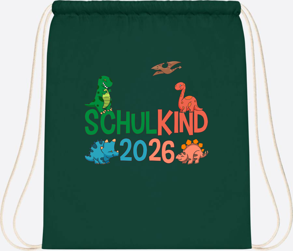 Turnbeutel Schulkind 2026 Dino – Geschenk zur Einschulung - Bottle Green