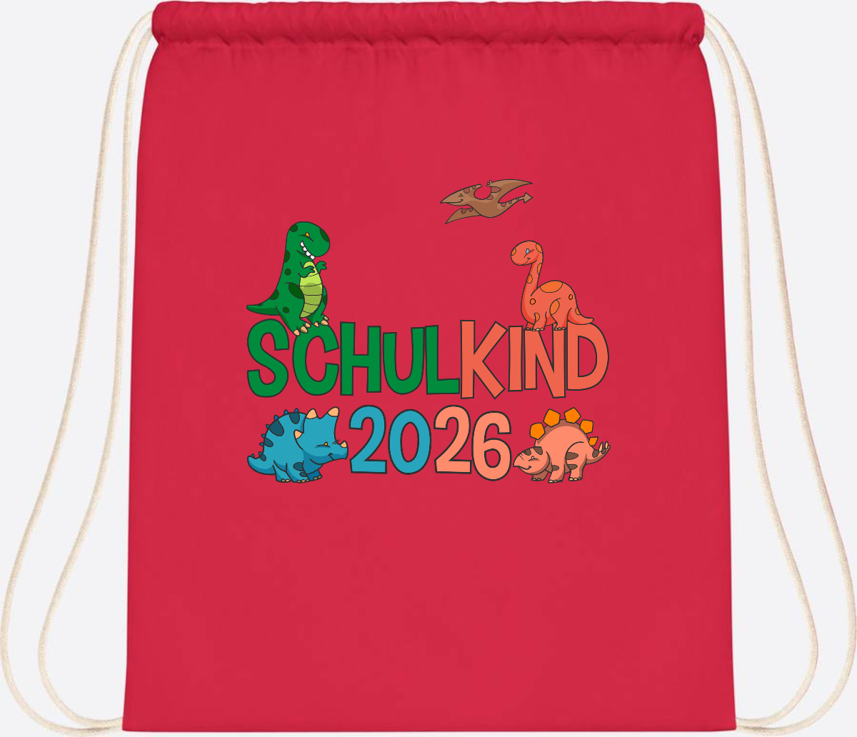 Turnbeutel Schulkind 2026 Dino – Geschenk zur Einschulung - Bright Red