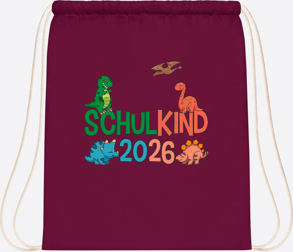 Turnbeutel Schulkind 2026 Dino – Geschenk zur Einschulung - Burgundy