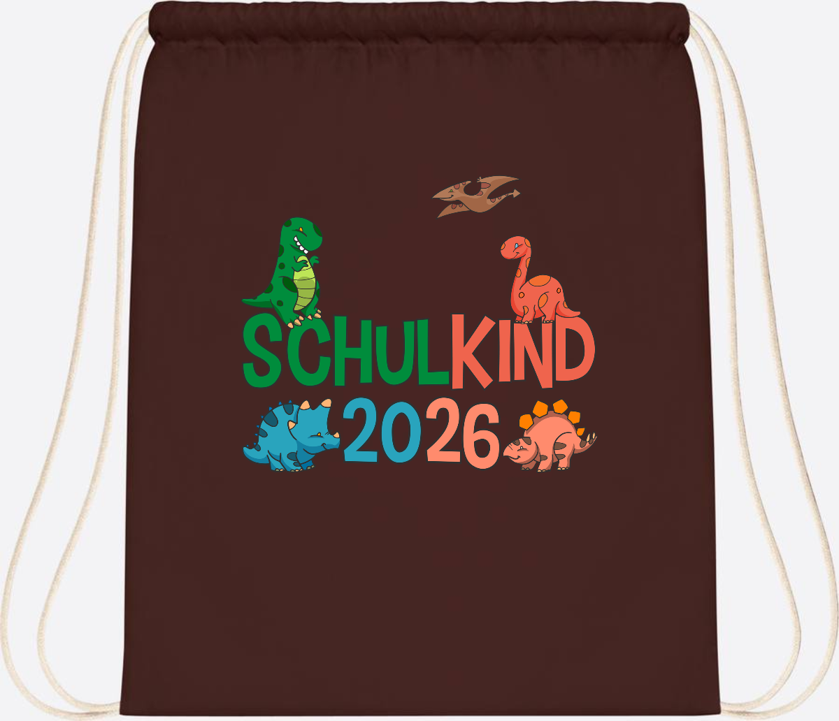 Turnbeutel Schulkind 2026 Dino – Geschenk zur Einschulung - Chocolate