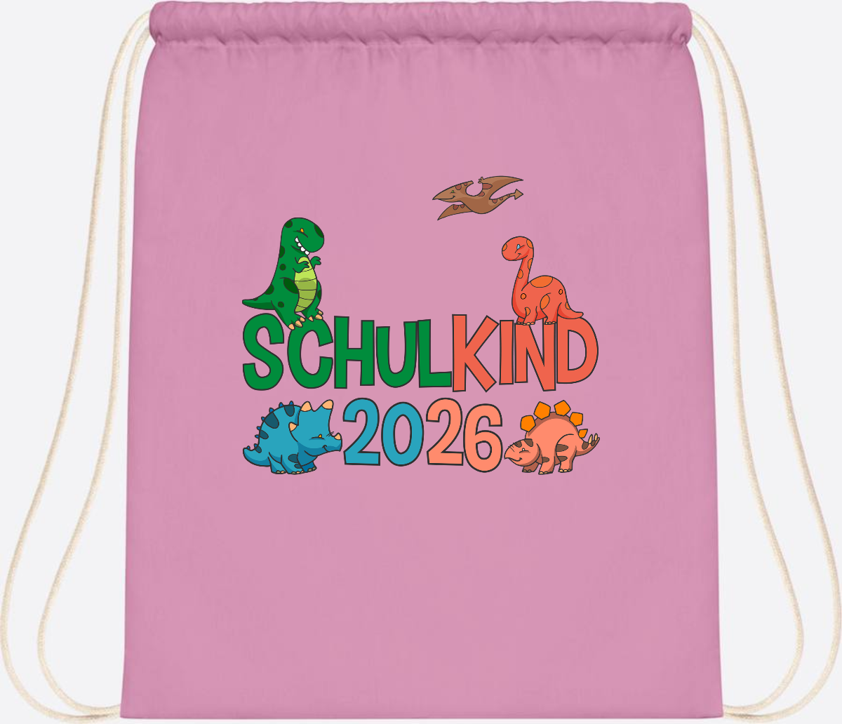 Turnbeutel Schulkind 2026 Dino – Geschenk zur Einschulung - Classic Pink/White