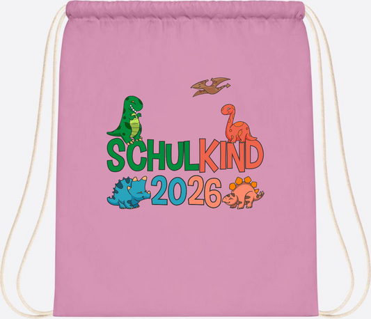 Turnbeutel Schulkind 2026 Dino – Geschenk zur Einschulung - Classic Pink/White