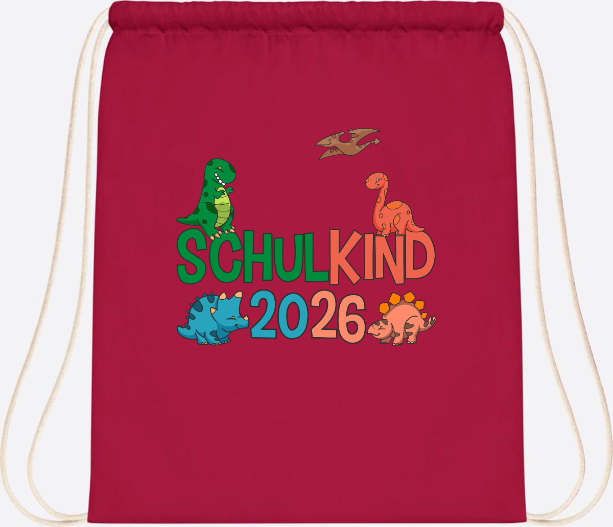 Turnbeutel Schulkind 2026 Dino – Geschenk zur Einschulung - Classic Red