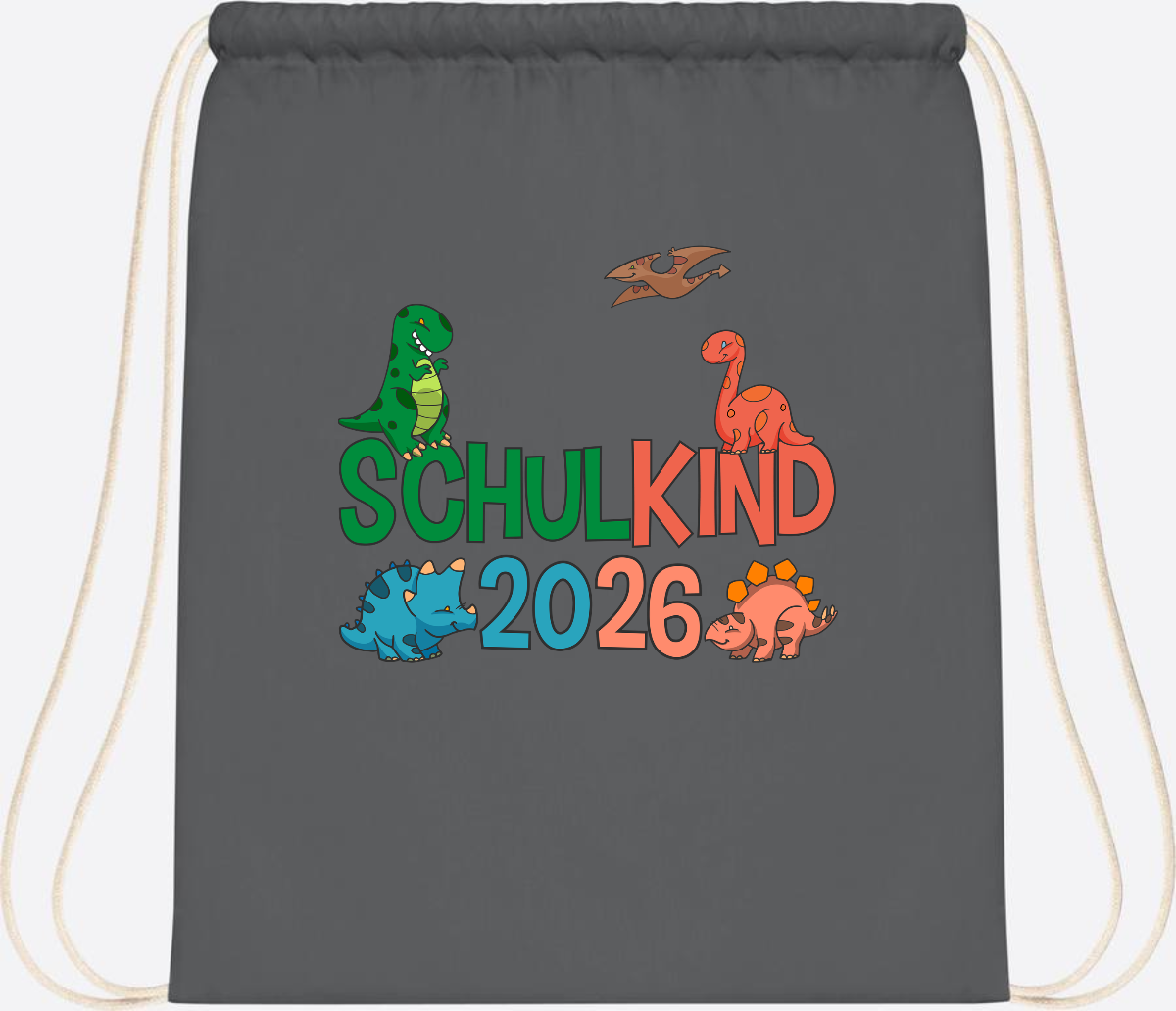 Turnbeutel Schulkind 2026 Dino – Geschenk zur Einschulung - Graphite Grey