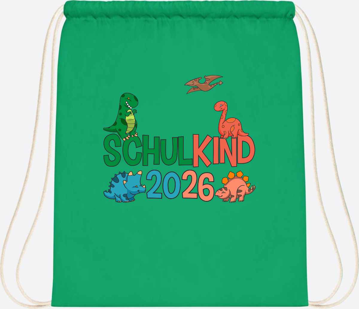 Turnbeutel Schulkind 2026 Dino – Geschenk zur Einschulung - Kelly Green