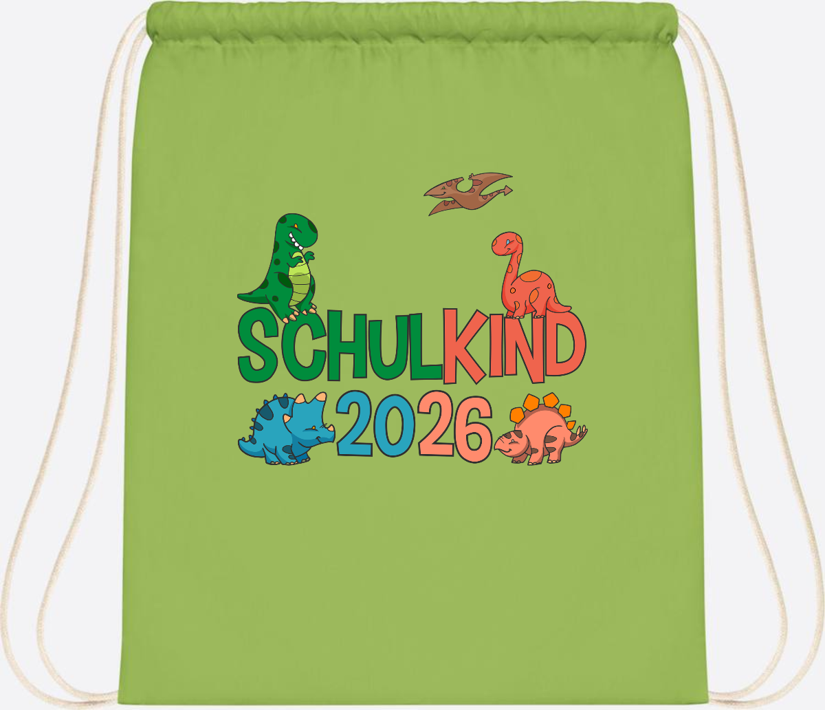 Turnbeutel Schulkind 2026 Dino – Geschenk zur Einschulung - Lime Green