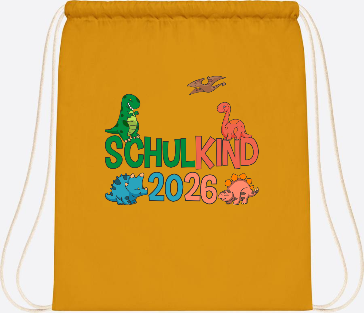 Turnbeutel Schulkind 2026 Dino – Geschenk zur Einschulung - Mustard