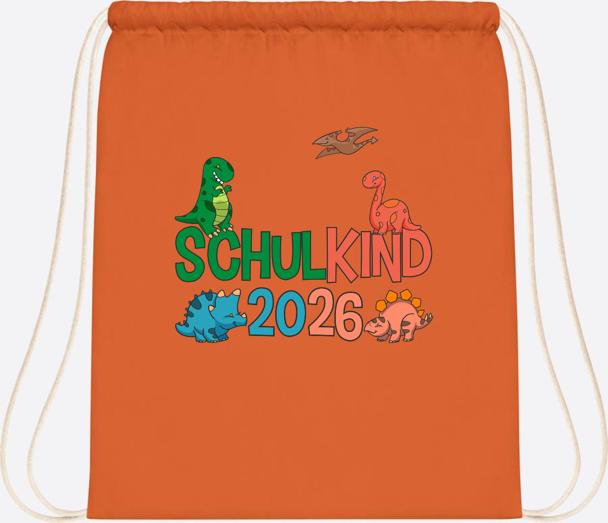 Turnbeutel Schulkind 2026 Dino – Geschenk zur Einschulung - Orange