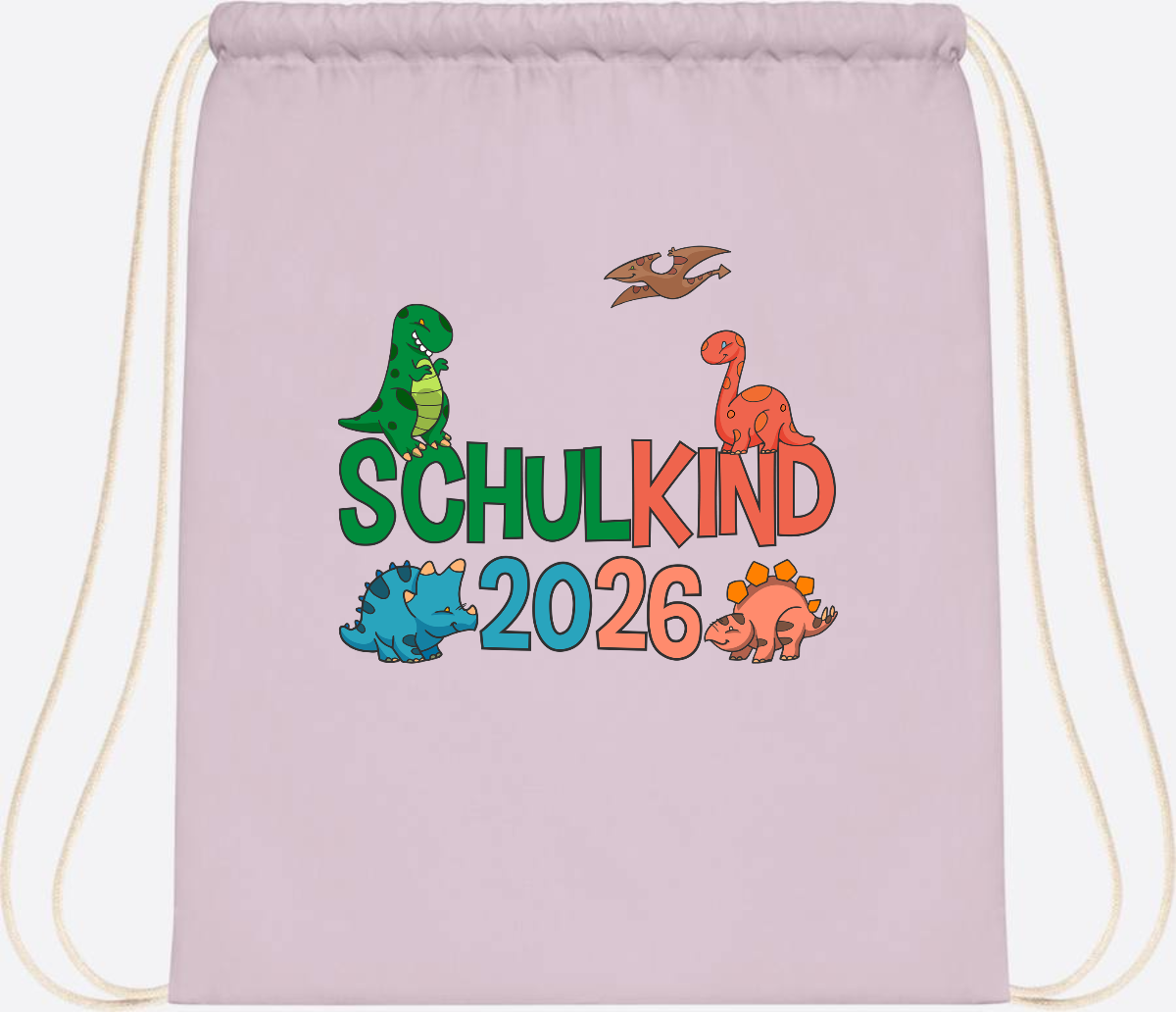 Turnbeutel Schulkind 2026 Dino – Geschenk zur Einschulung - Pastel Pink/White