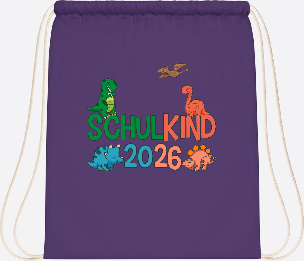 Turnbeutel Schulkind 2026 Dino – Geschenk zur Einschulung - Purple