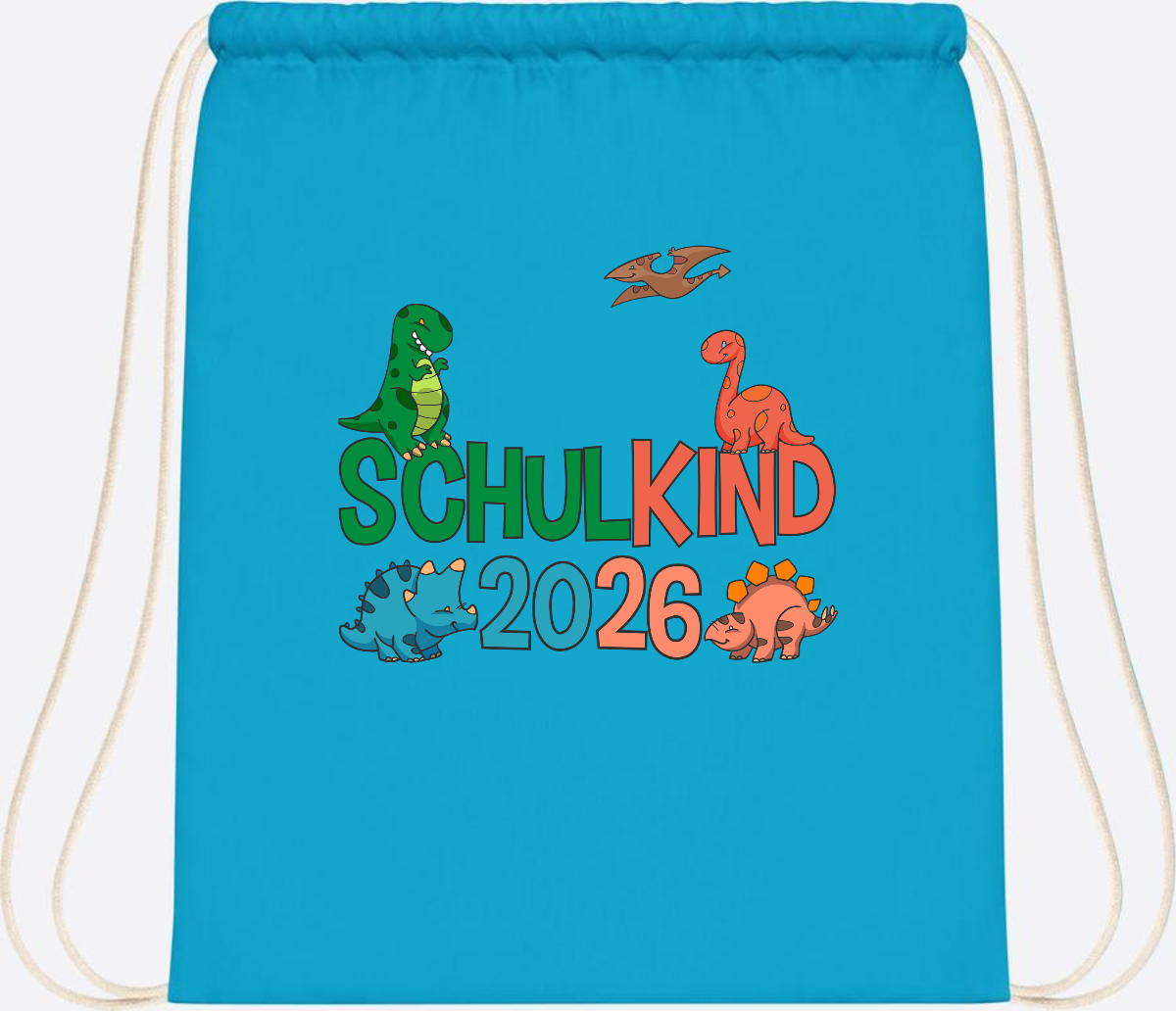 Turnbeutel Schulkind 2026 Dino – Geschenk zur Einschulung - Surf Blue