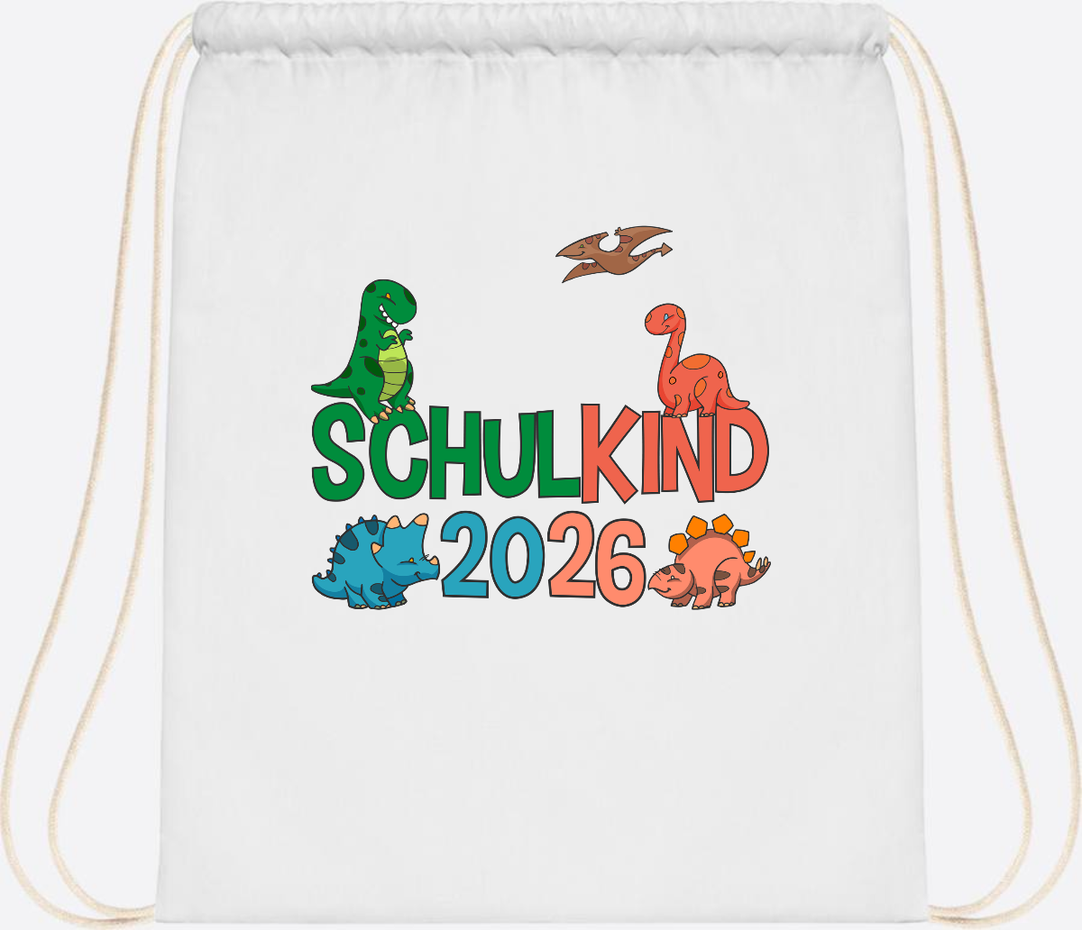 Turnbeutel Schulkind 2026 Dino – Geschenk zur Einschulung - White