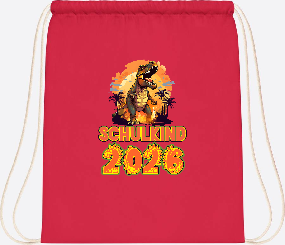 Turnbeutel Schulkind 2026 Dino mit Namen personalisiert - Bright Red
