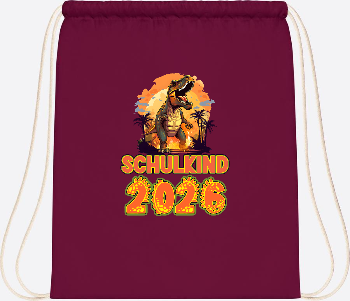 Turnbeutel Schulkind 2026 Dino mit Namen personalisiert - Burgundy