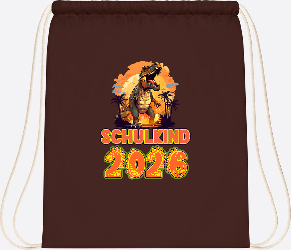 Turnbeutel Schulkind 2026 Dino mit Namen personalisiert - Chocolate