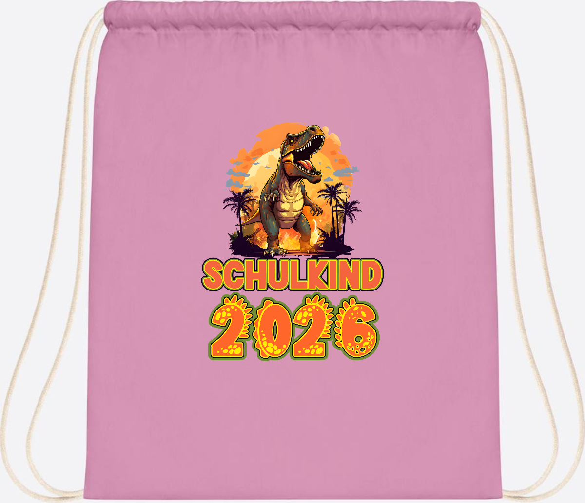 Turnbeutel Schulkind 2026 Dino mit Namen personalisiert - Classic Pink/White