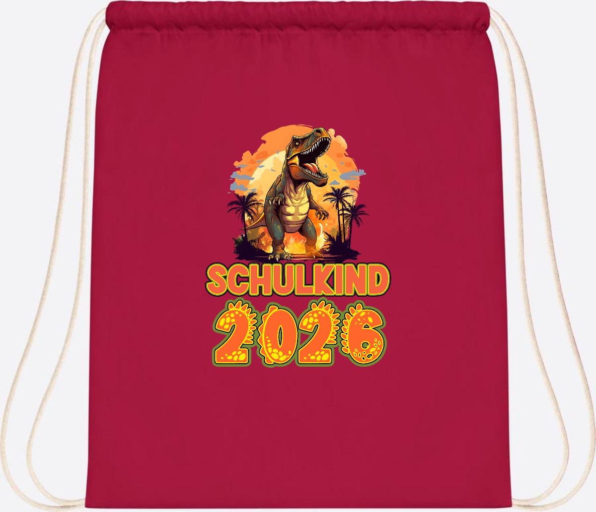 Turnbeutel Schulkind 2026 Dino mit Namen personalisiert - Classic Red