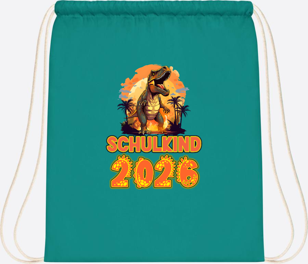 Turnbeutel Schulkind 2026 Dino mit Namen personalisiert - Emerald