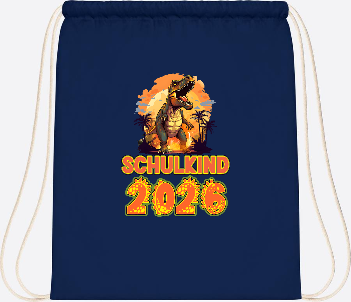 Turnbeutel Schulkind 2026 Dino mit Namen personalisiert - French Navy