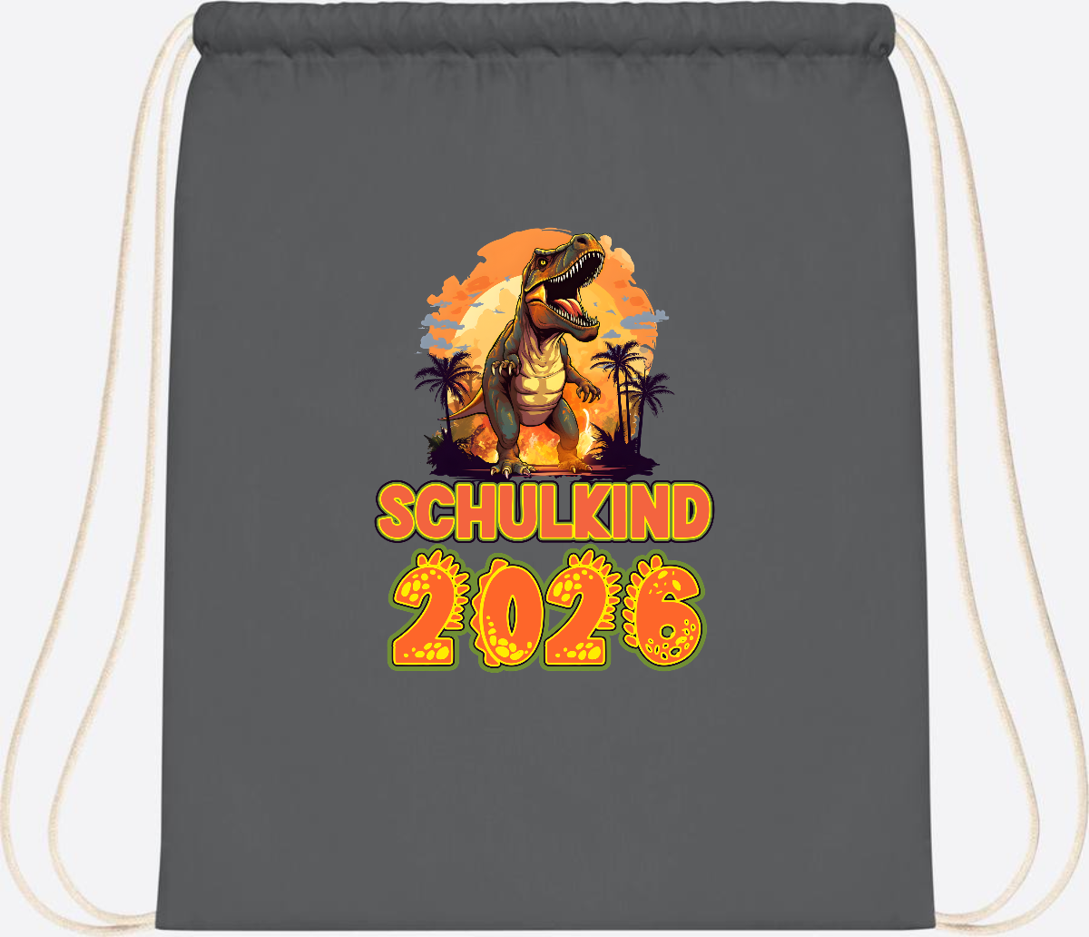 Turnbeutel Schulkind 2026 Dino mit Namen personalisiert - Graphite Grey